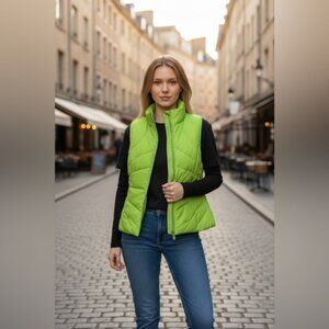 Kenneth Cole Reaction Lime Green SleevelessPuffer Vest Size Small 🔥